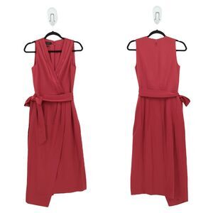 Ted Baker Women 1 US 2 4 Chrisey Dress Red Fixed Wrap Midi V Neck Sleeveless NEW
